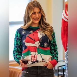 Ugly Christmas Sweater Santa Golfing